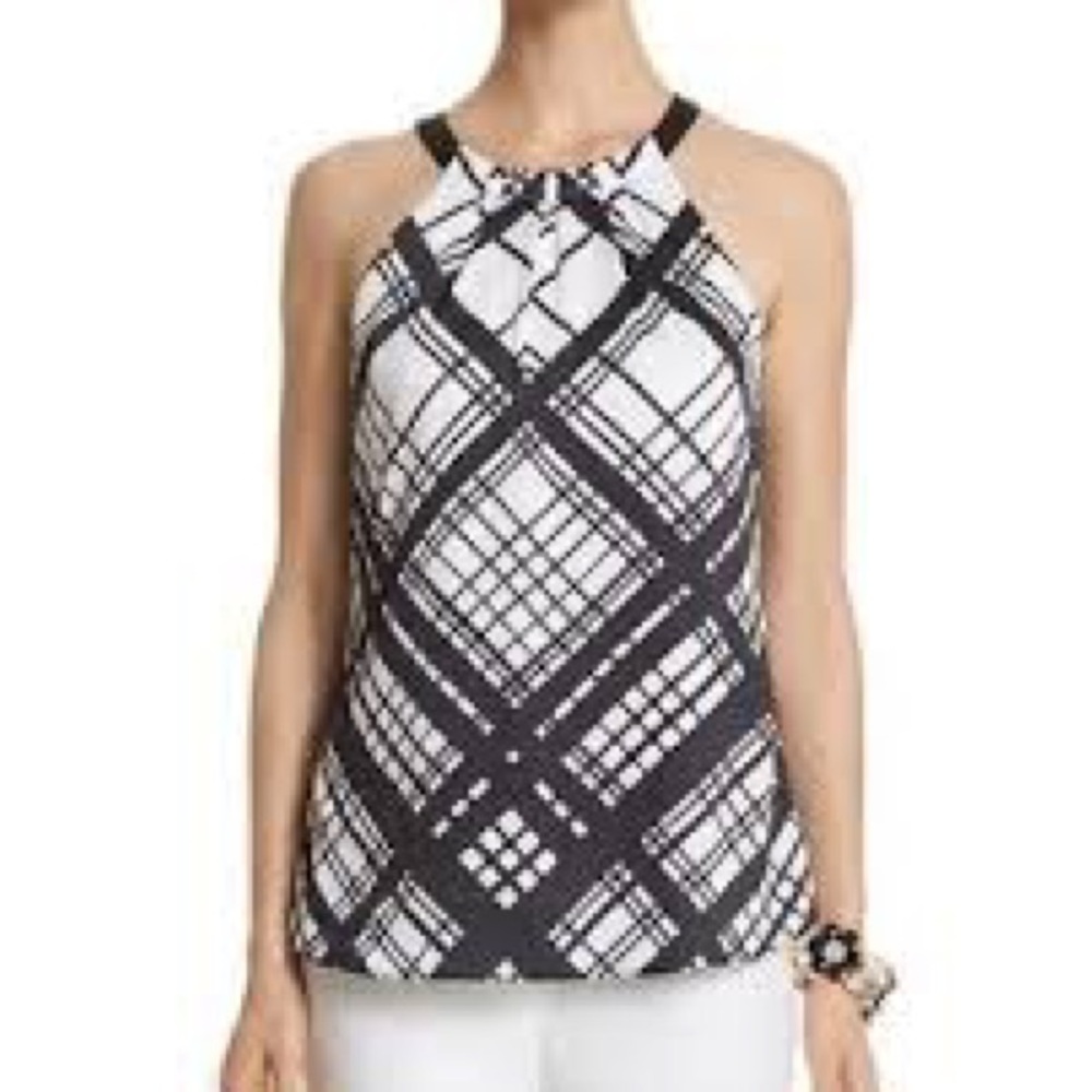 White House Black Market Black & White Plaid Halter Top